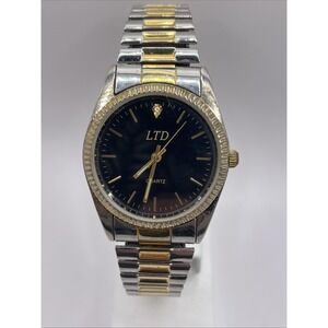 LTD Men's Quartz Watch Two Tone‎ Stretch Band 35mm Case- New Battery